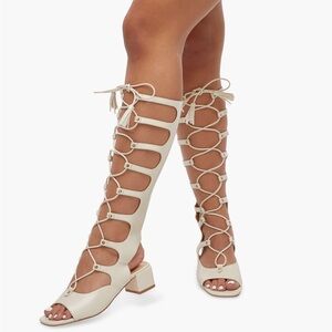 Birch White Aurora Tall Gladiator Sandal Chunky Heel Long Strappy Lace-Up Sandal